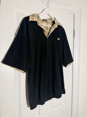 Vintage Burberry London Nova Check Black Polo Shirt